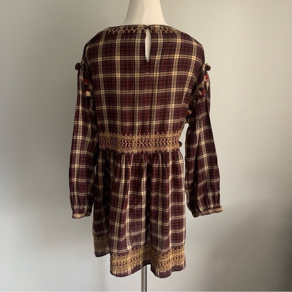 Zara plaid boho Pom Pom mini dress with embroidery - Picture 7 of 10